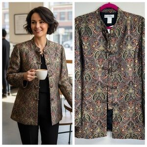 Vintage 90s Multicolor Paisley Suit Jacket Metallic Asian Inspired Toggle Button